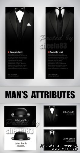 Man's Attributes Cards Vector