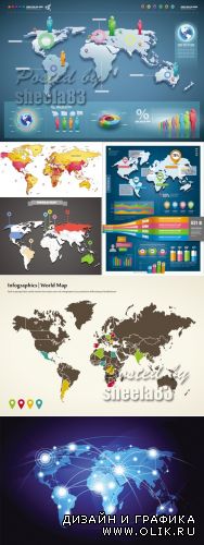 World Map with Infographic Elements Vector