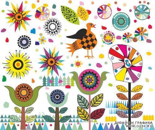 Background with the sun, flowers and birds (Corel Vector)