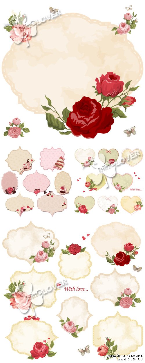Labels with roses and butterfly 0320