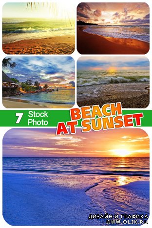 Растровый клипарт : Пляж на закате / Beach at sunset