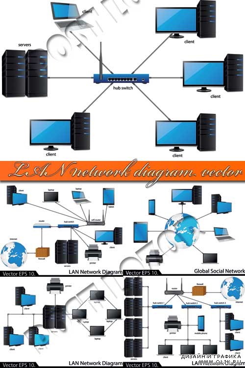 Диаграмма локальная сеть | LAN network diagram vector