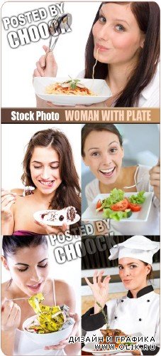 Женщина с тарелкой - растровый клипарт