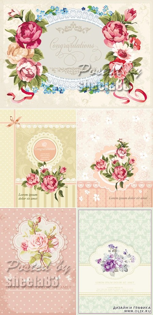 Floral Congratulation Cards Vector