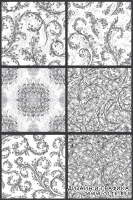 Seamless Vector Patterns Floral Chaos Engraved Set 67