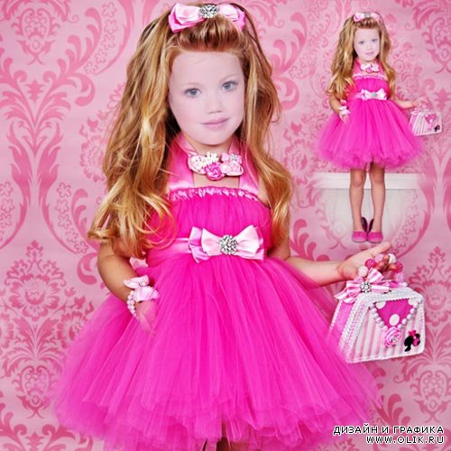  Шаблон для мальчиков - Девочка в нарядном розовом платьице 