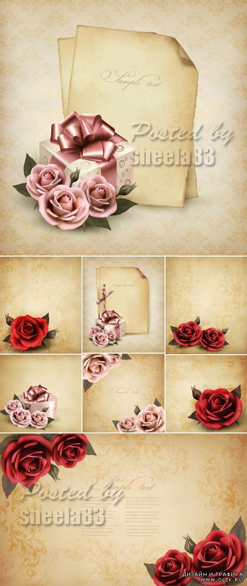 Vintage Paper Backgrounds with Roses Vector