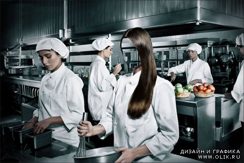  Девушка повар профессиональной кухни - шаблон psd женский 