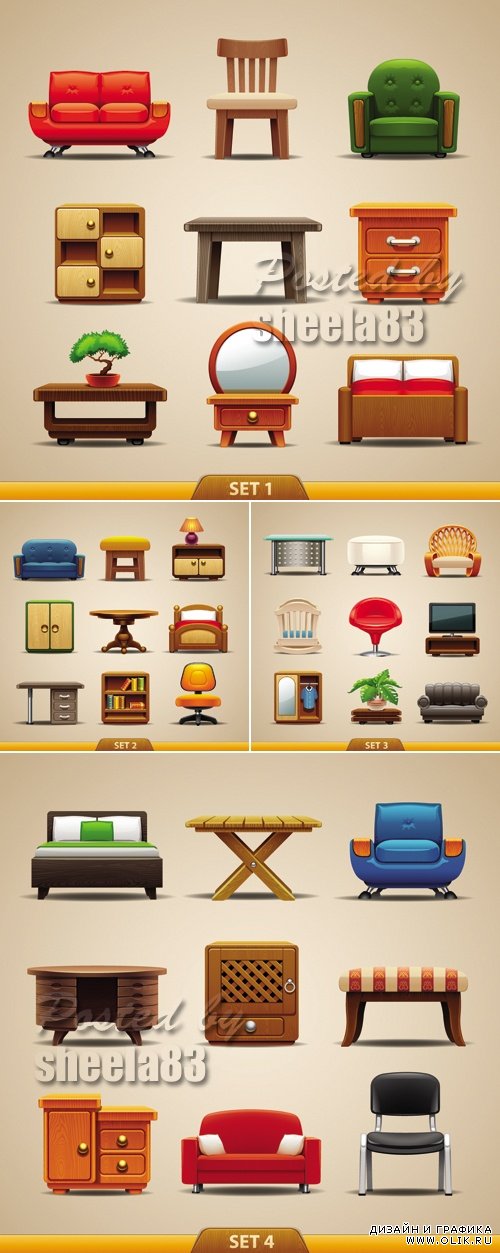 Modern Furniture Icons Vector