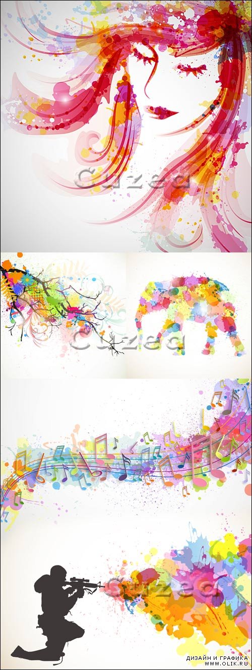 Векторные фоны с цветными брызгами / Vector backgrounds with colourful splashes