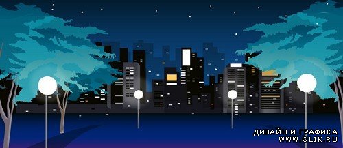 Город: ночные виды и пейзажи - векторный сток