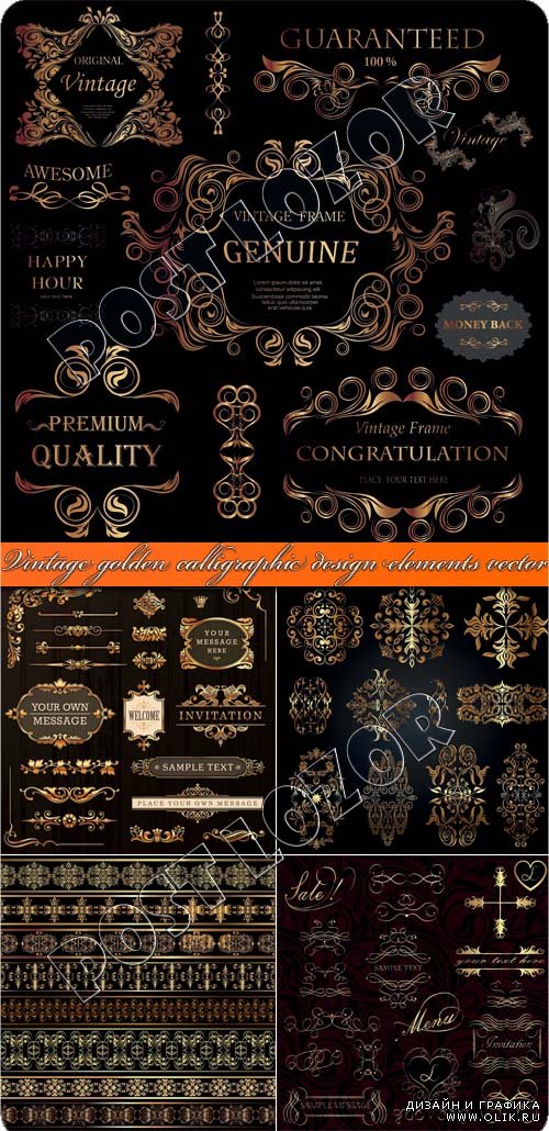 Винтажные элементы дизайна из золота и каллиграфия | Vintage golden calligraphic design elements vector