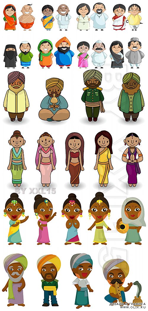Cartoon indian people icons
