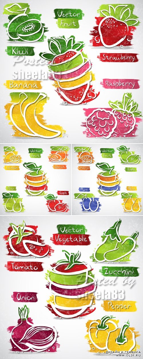 Fruits & Vegetables Stickers Vector