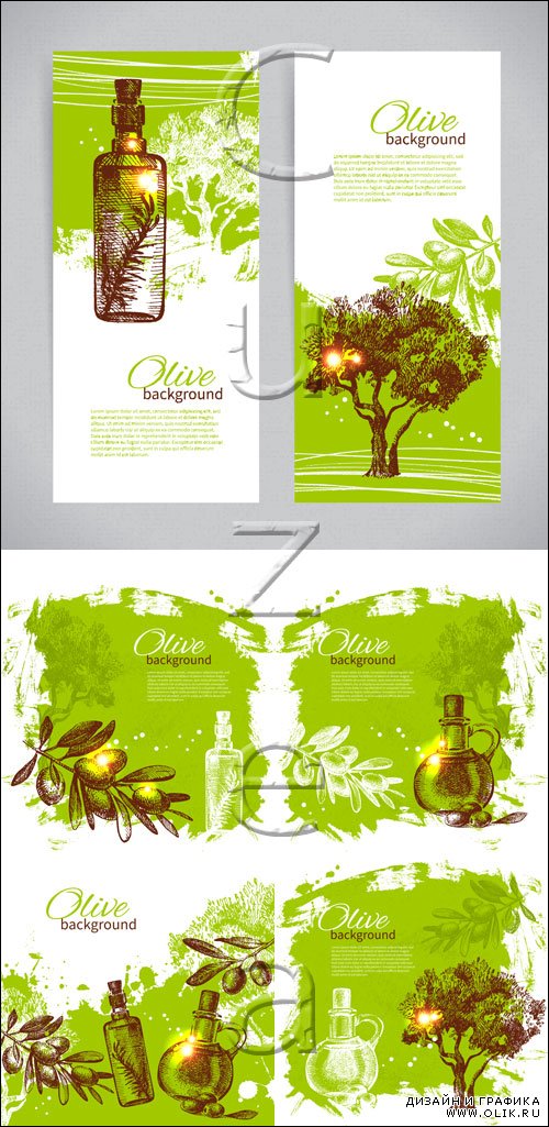 Фоны с оливками и оливковым мастом в векторе / Olive background in vector