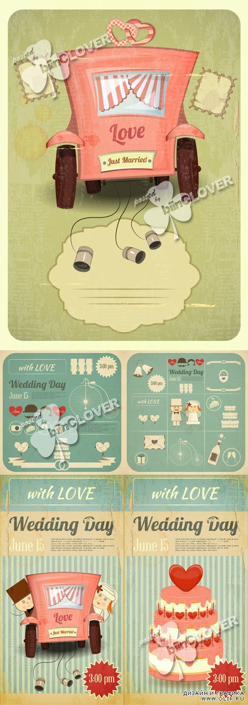 Wedding card in retro infographics 0458