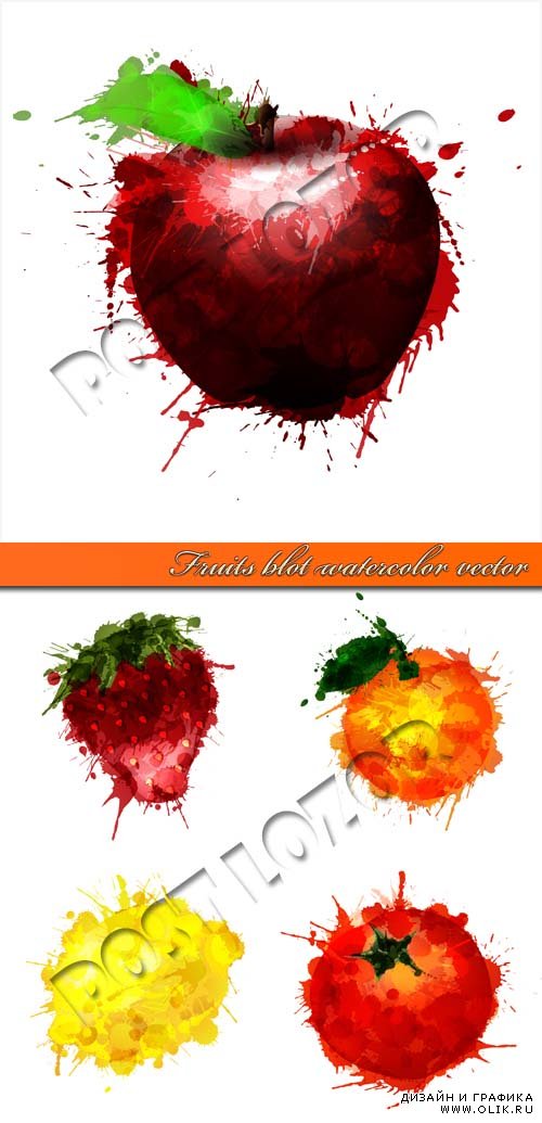 Фрукты капли акварели | Fruits blot watercolor vector