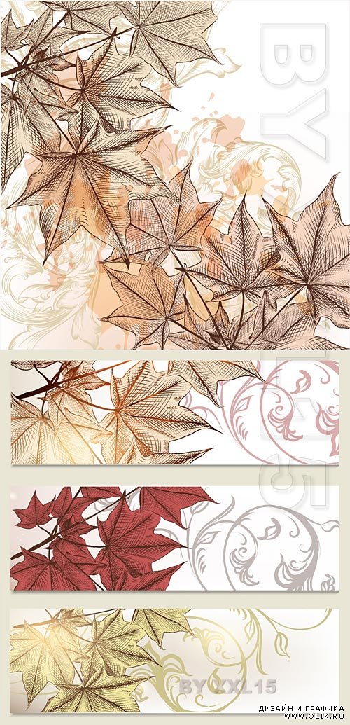 Hand drawn autumn backgrounds with  maple leaves