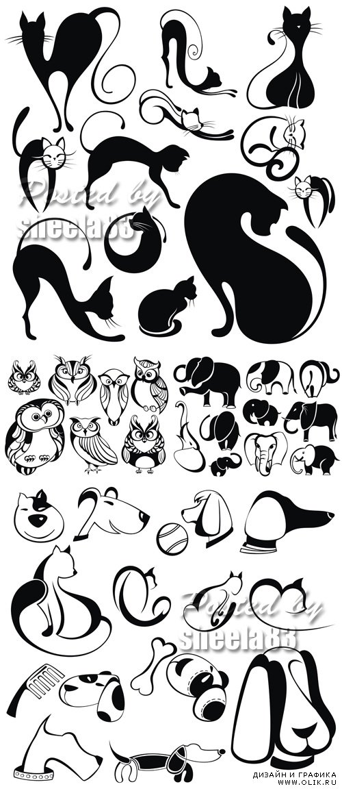 Funny Animals Silhouettes Vector