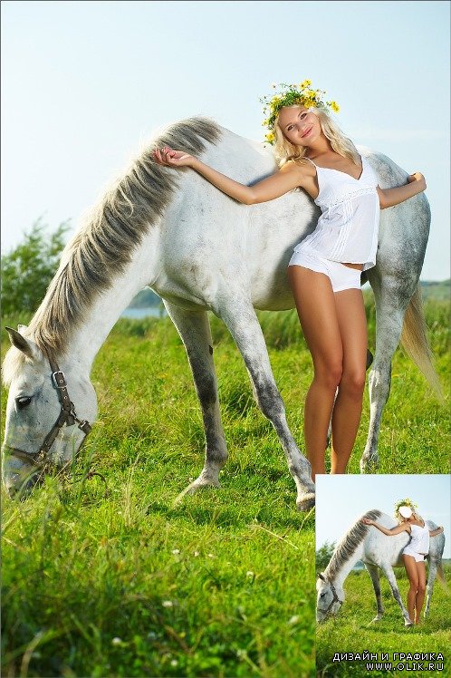 Фотошаблон женский - Девушка и лошадь