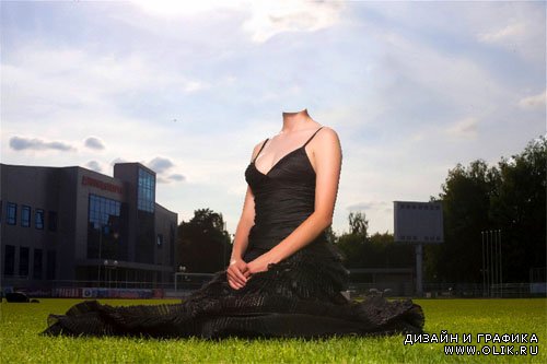  Шаблон для фотомонтажа - Девушка на природе в шикарном платье 