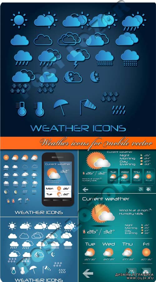 Иконки погода для мобильного телефона | Weather icons for mobile vector