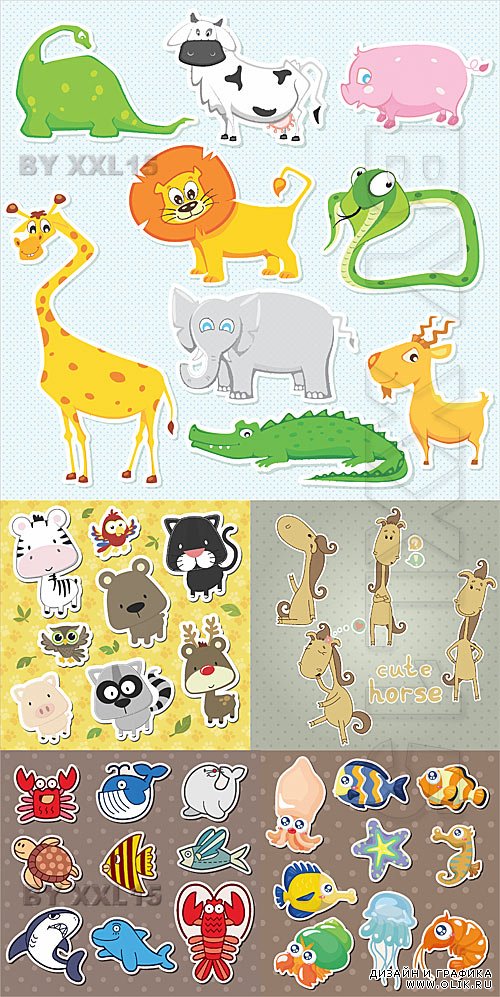 Cute animals and fishes stickers