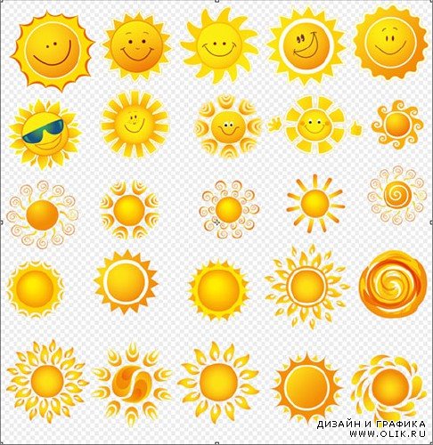 Клипарт - красивые солнышко с выражением эмоций PSD прозрачный фон