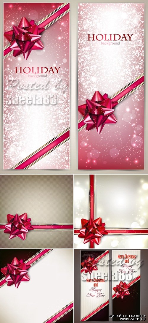 Holiday Cards with Bows Vector
