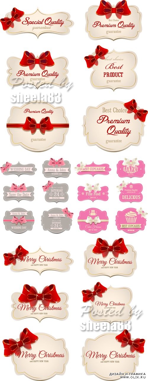 Paper Labels with Bows Vector