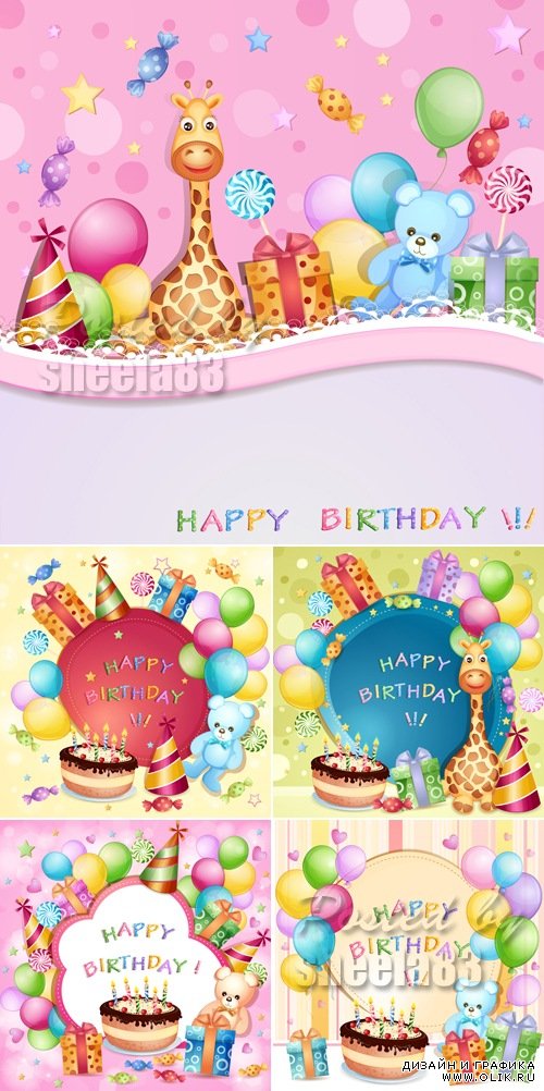 Cute Birthday Cards Vector 2