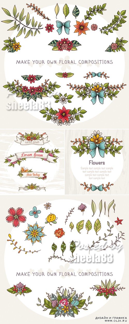 Cute Simple Floral Elements Vector
