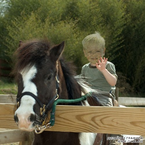  Детский шаблон - Мальчишка катается на пони 