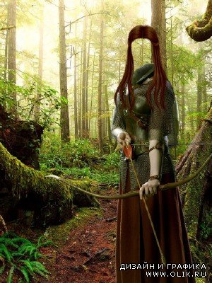 Фотошаблон для девушек-на охоте в лесу