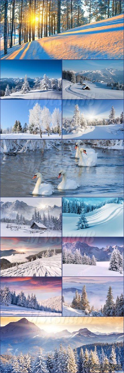 Прекрасные зимние фото-пейзажи и обои, растровый клипарт / Beautiful winter photo-landscapes and Wallpaper, raster clipart