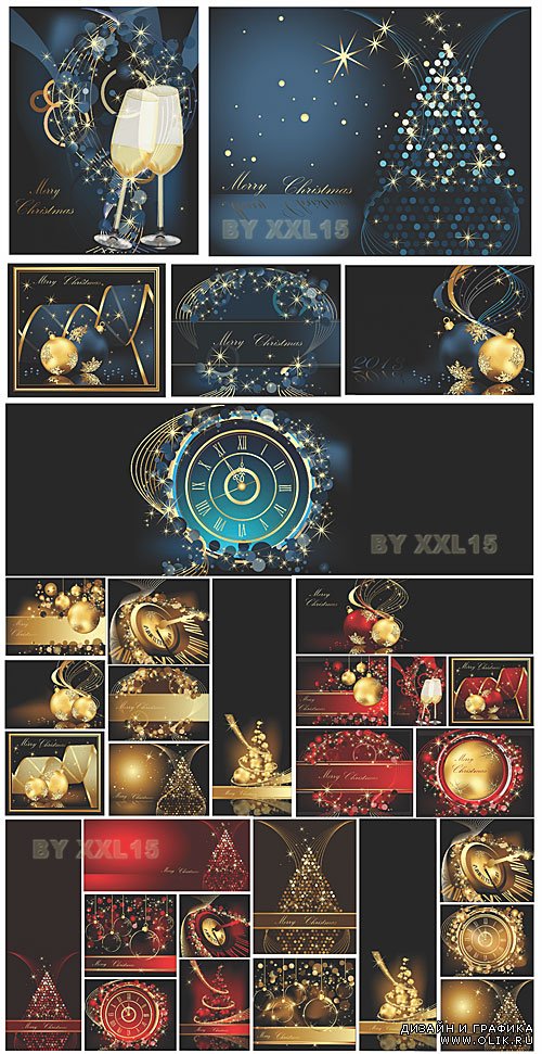 Gold red and blue Christmas backgrounds