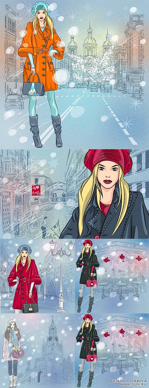 Girl in winter city - Девушка в зимнем городе