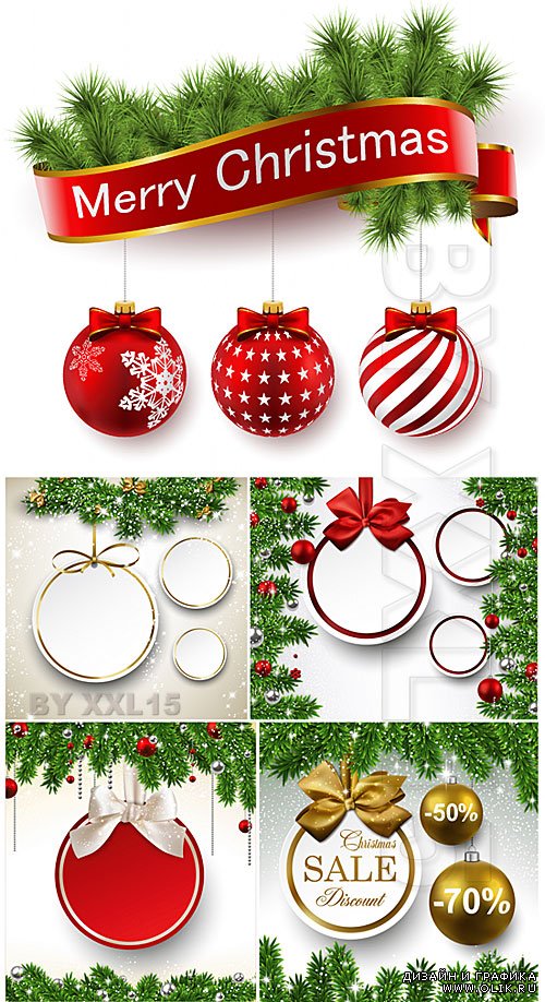 Christmas backgrounds With balls and spruce branches 3