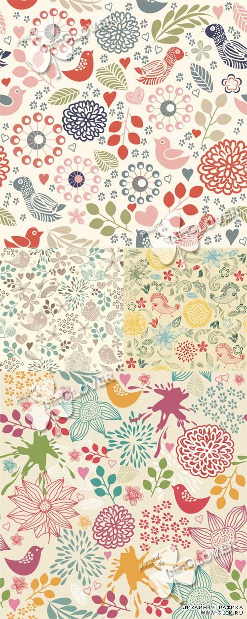 Seamless floral pattern with birds 0538