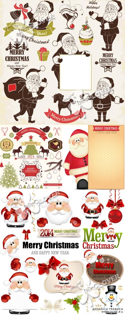Retro Santa Claus and Christmas symbols 0545