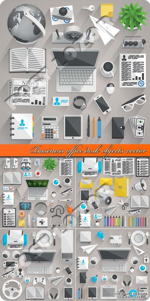 Офисный стол объекты | Business office desk objects vector