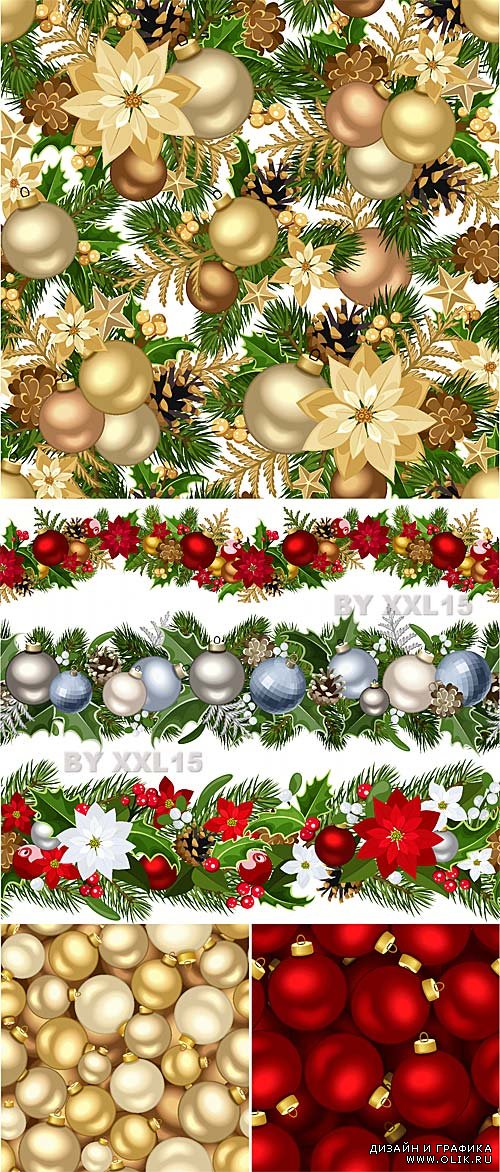 Christmas seamless backgrounds and garlands