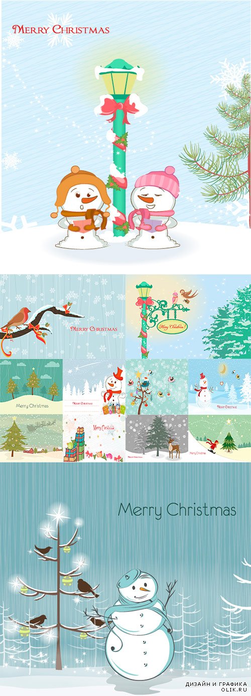 Christmas greeting card with snowman - Новогодние открытки со снеговиком