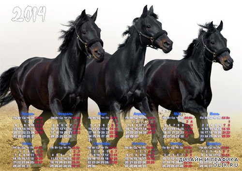  Календарь 2014 - 3 красивых лошади 