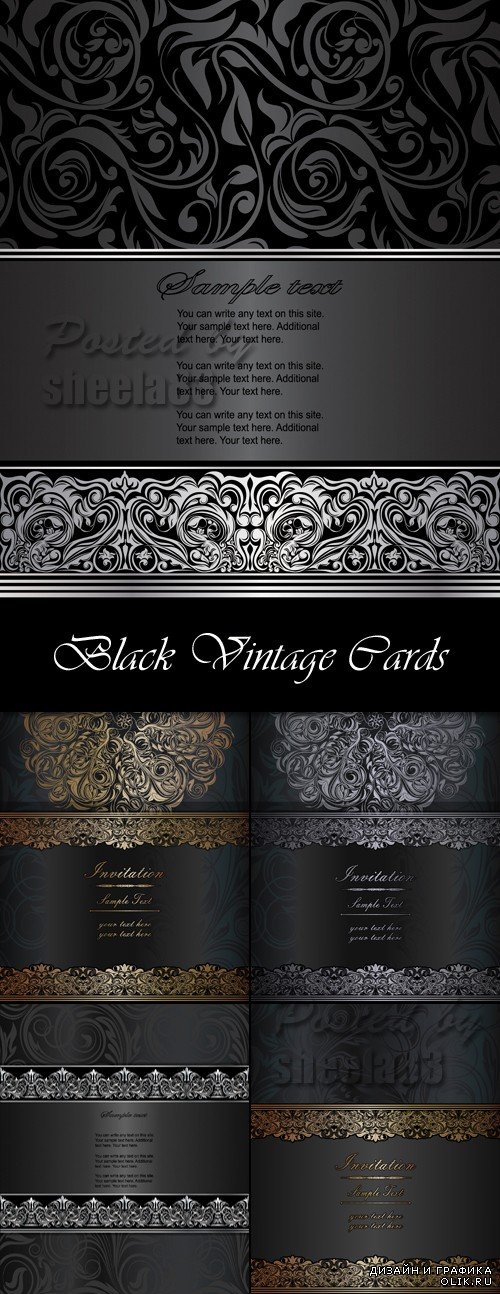 Black Vintage Floral Ornament Backgrounds Vector