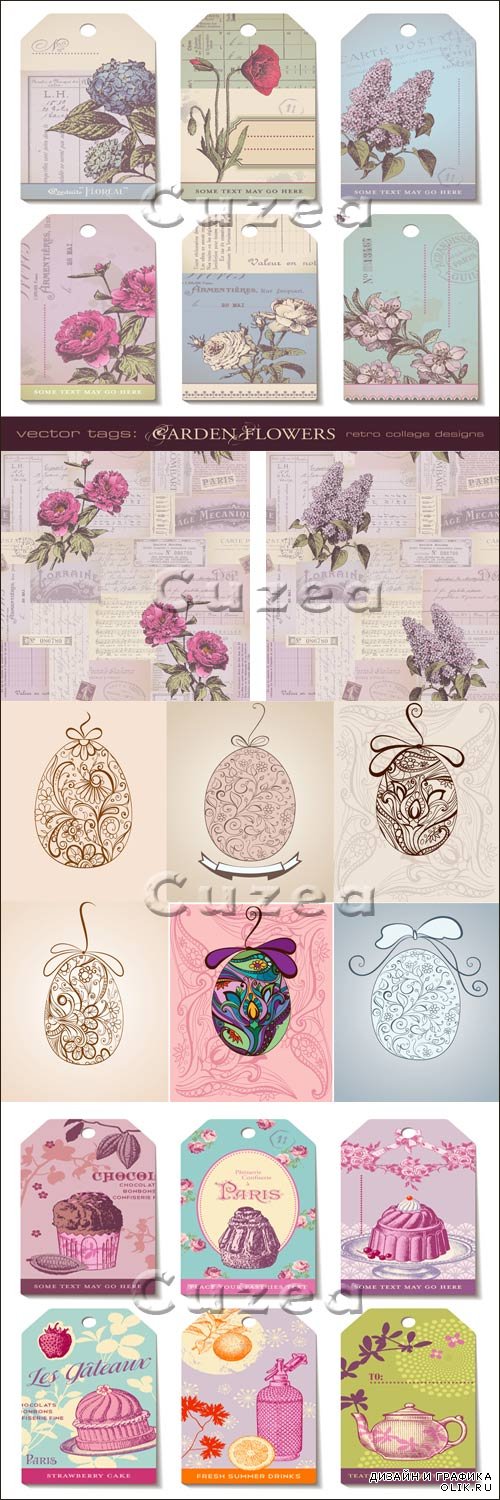 Vector - Vintage spring and easter backgrounds with flowers