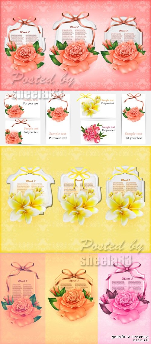 Cards with Flowers Vector
