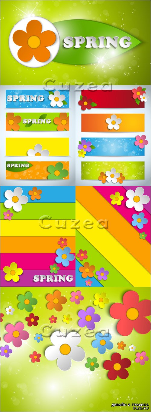 Vector - Spring color banners with flowers