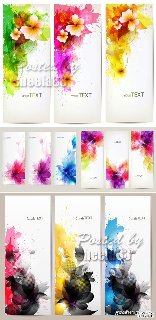 Abstract Flowers Banners Vector