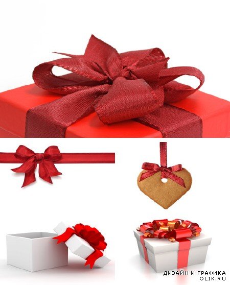 Набор красных подарочных бантов и коробок
